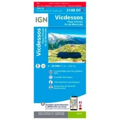 Carte IGN 2148OTR Vicdessos, Pique D'Estats, Pic Du Montcalm